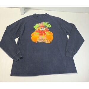 Vintage Halloween Cal Cru Shirt Large 90s Mock Neck Scare Crow Pumpkin Autumn